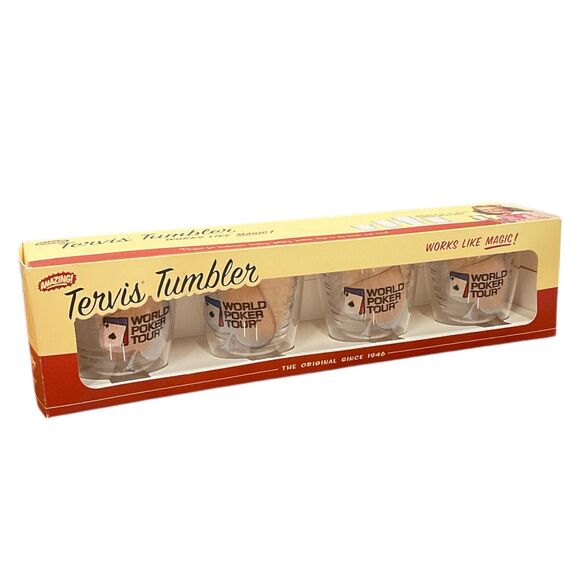 World Poker Tour Tervis Tumbler Set of 4 12oz Glasses Texas Holdem Gambling NIB - Picture 1 of 9